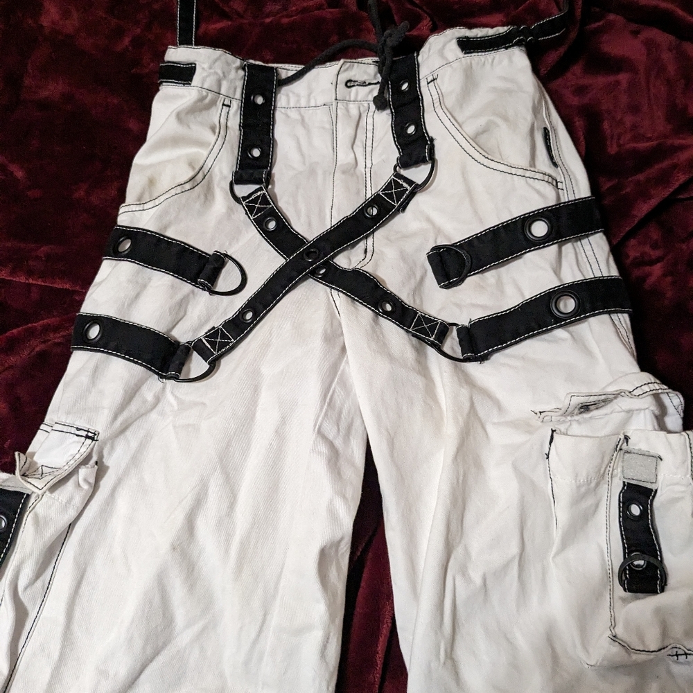 Vintage White Tripp pants xs small Y2K bondage pants hot topic baggy pants